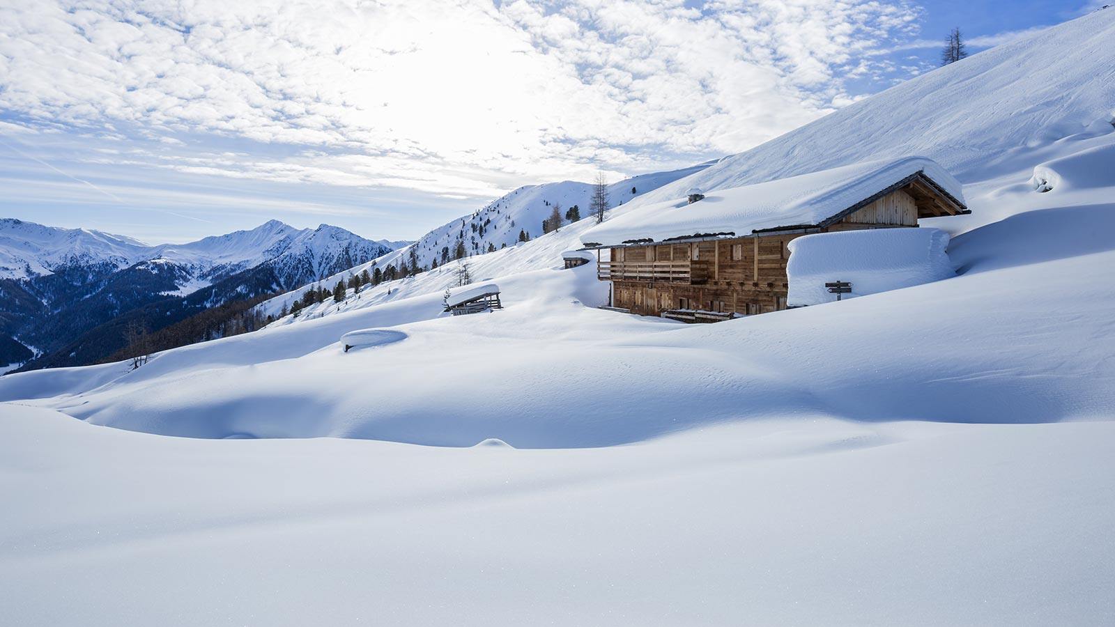 Snowy landscape in the Gsiesertal valley in winter